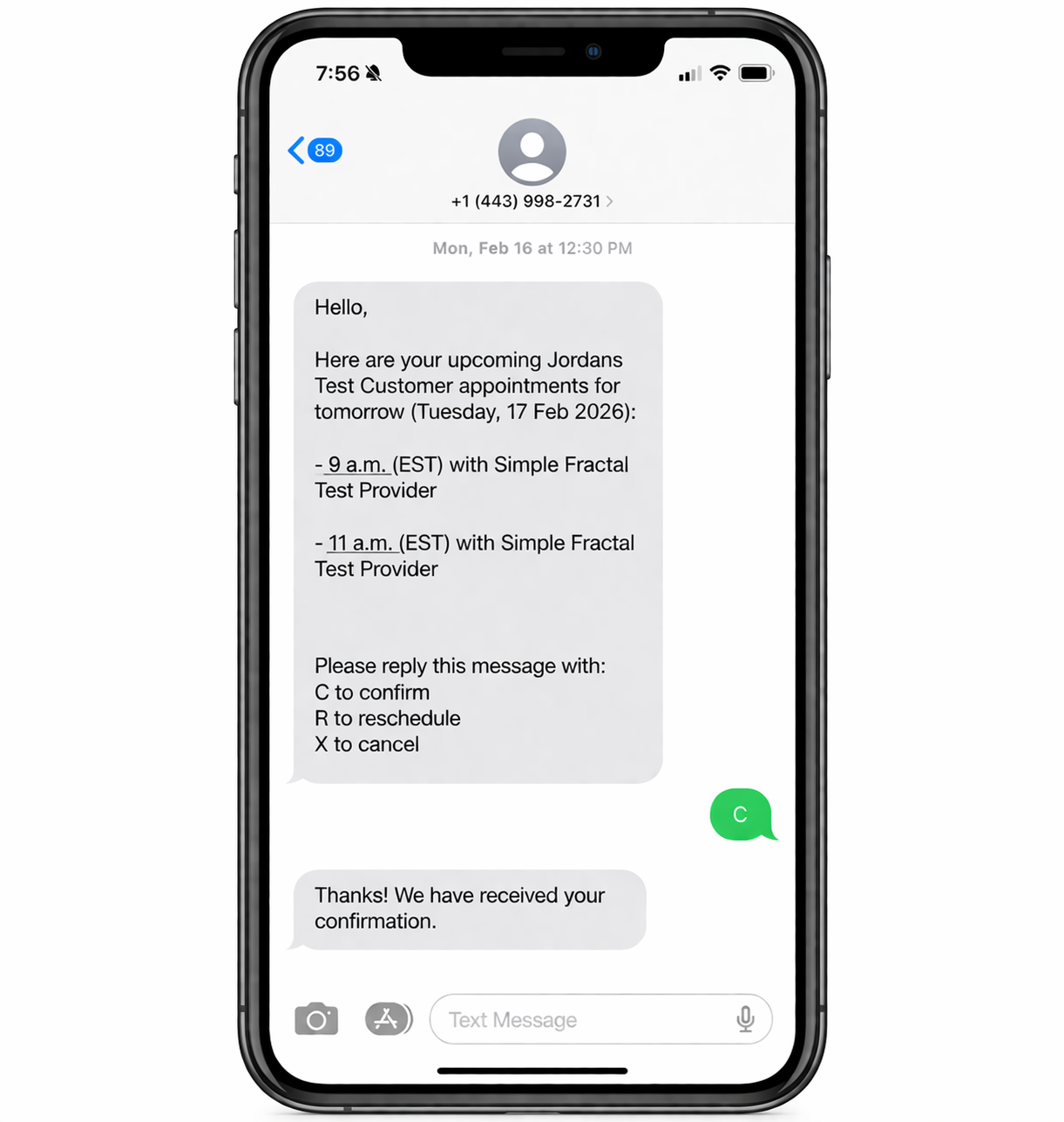 Remy sample SMS reminder